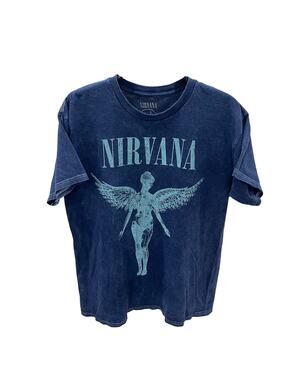 Nirvana In Utero T Shirt Size Large L Blue Acid Wash Mineral Wash Graphic Tee